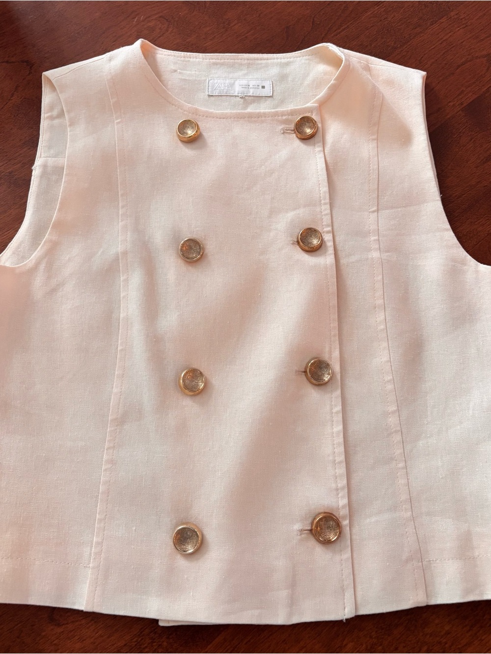 Zara Cream Textured Fabric Top with White Label